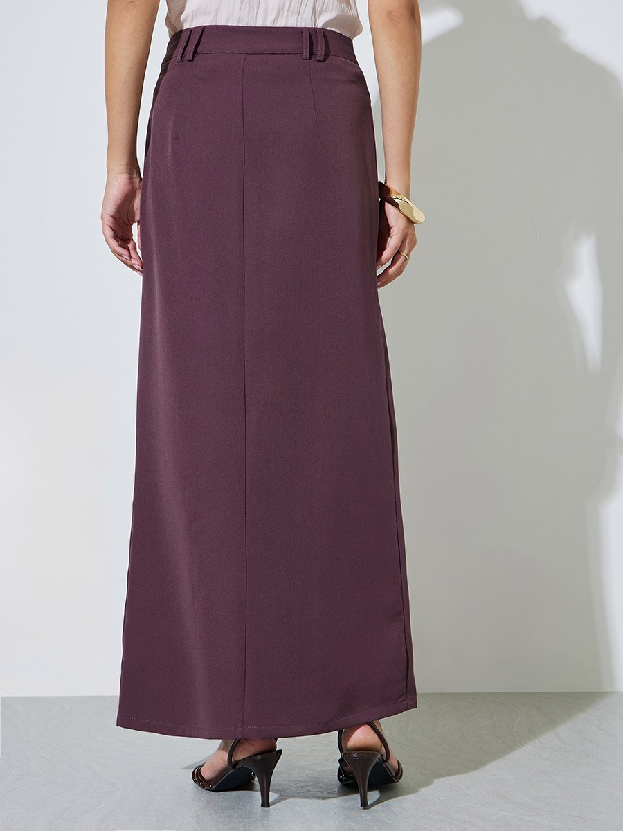 Purple Pencil Maxi Skirt with Front Slit