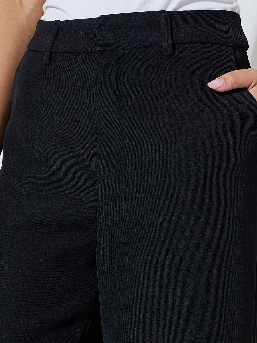Black Solid Wide Leg Pants