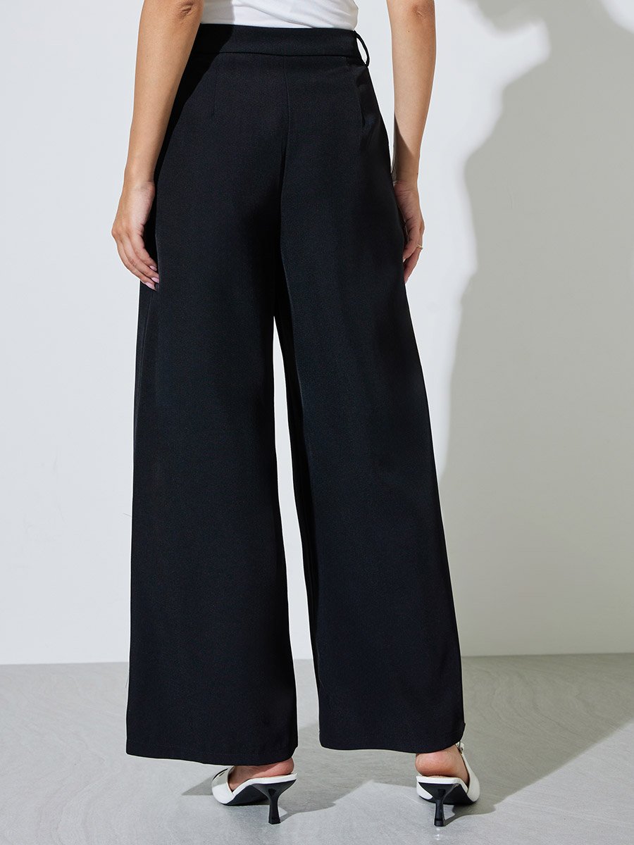 Black Solid Wide Leg Pants