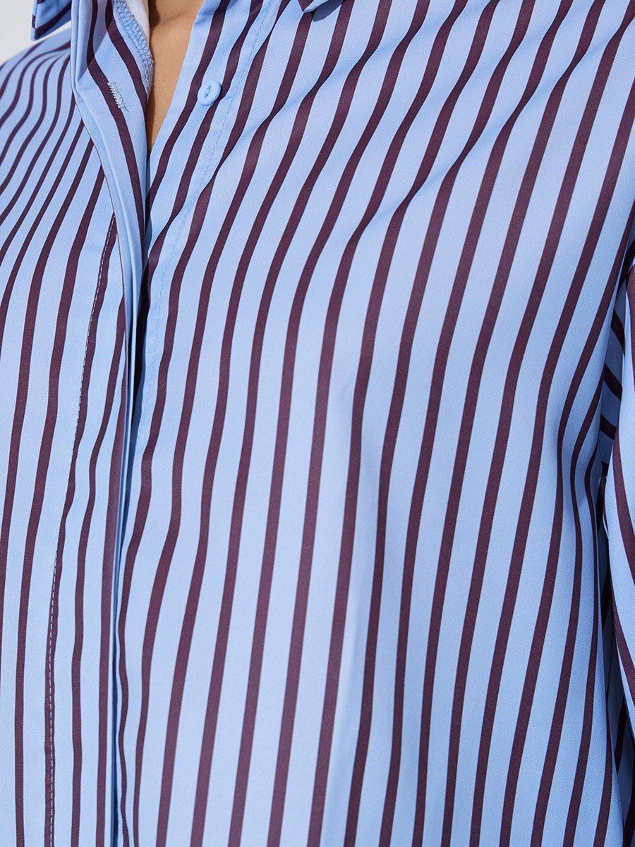 Blue Striped Long-Sleeve Oversized Shirt
