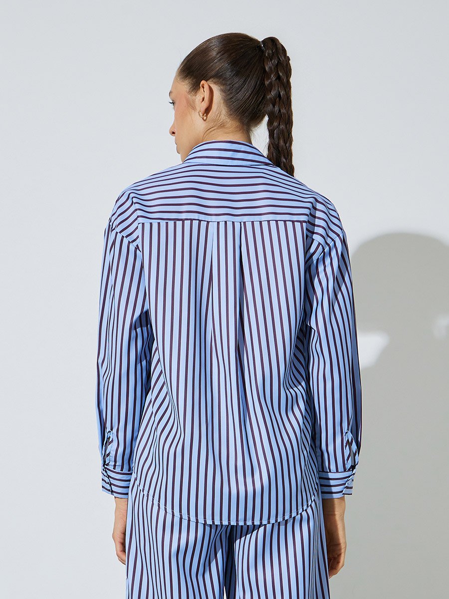 Blue Striped Long-Sleeve Oversized Shirt