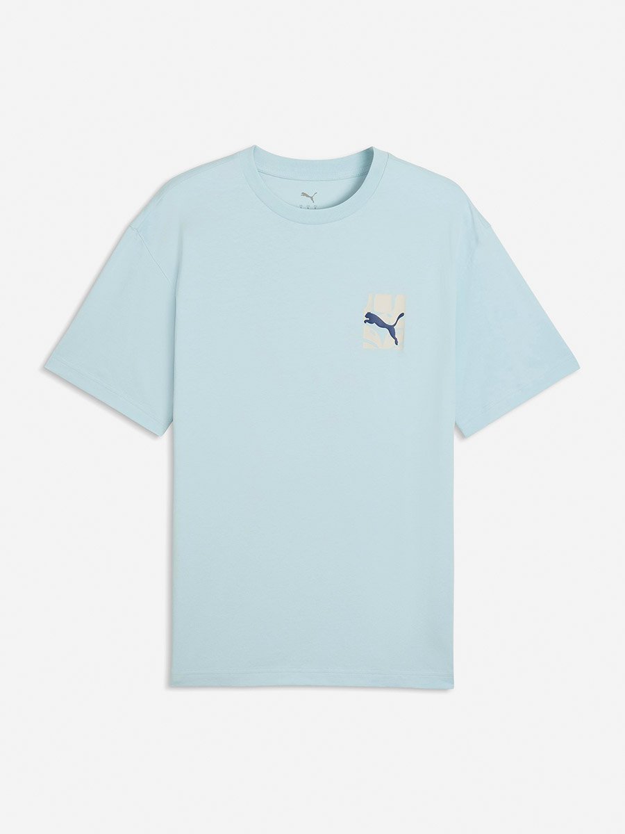 Men Blue Logo Graphic Relaxed Fit T-Shirt
