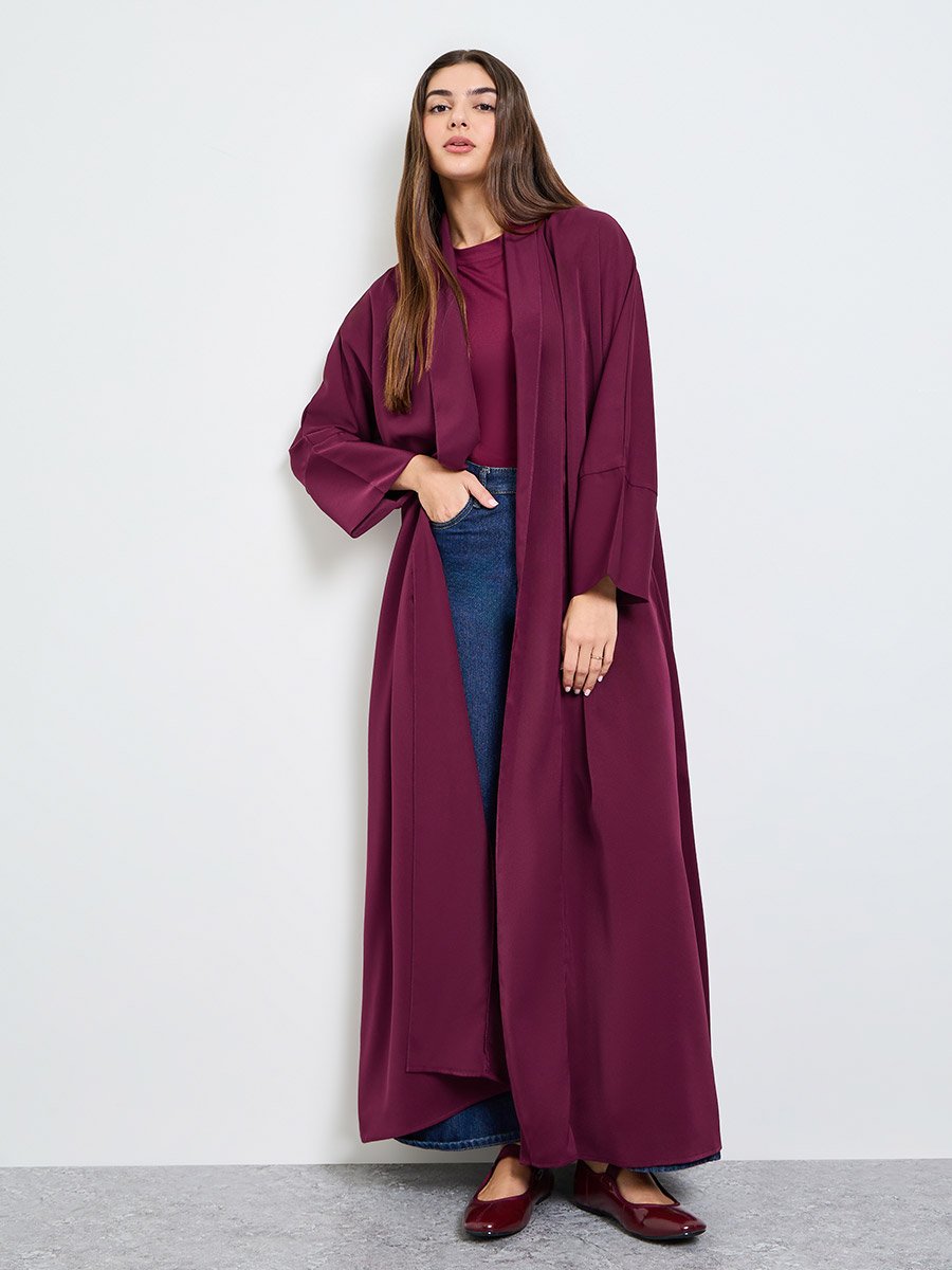 Burgundy Front Open Abaya