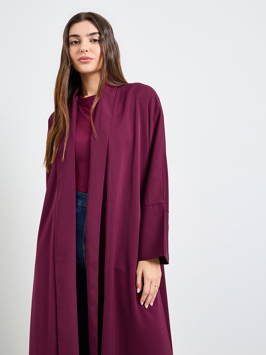 Burgundy Front Open Abaya