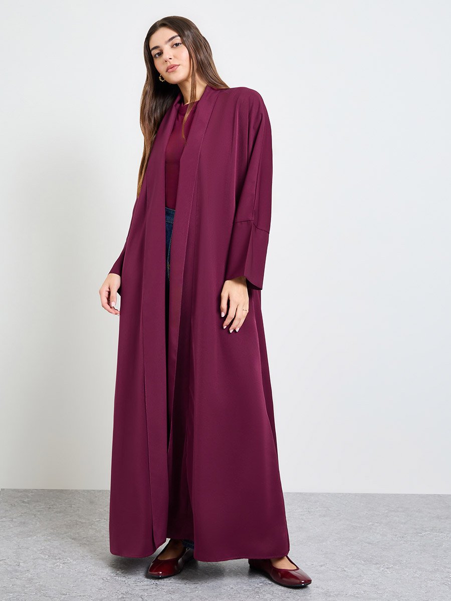 Burgundy Front Open Abaya
