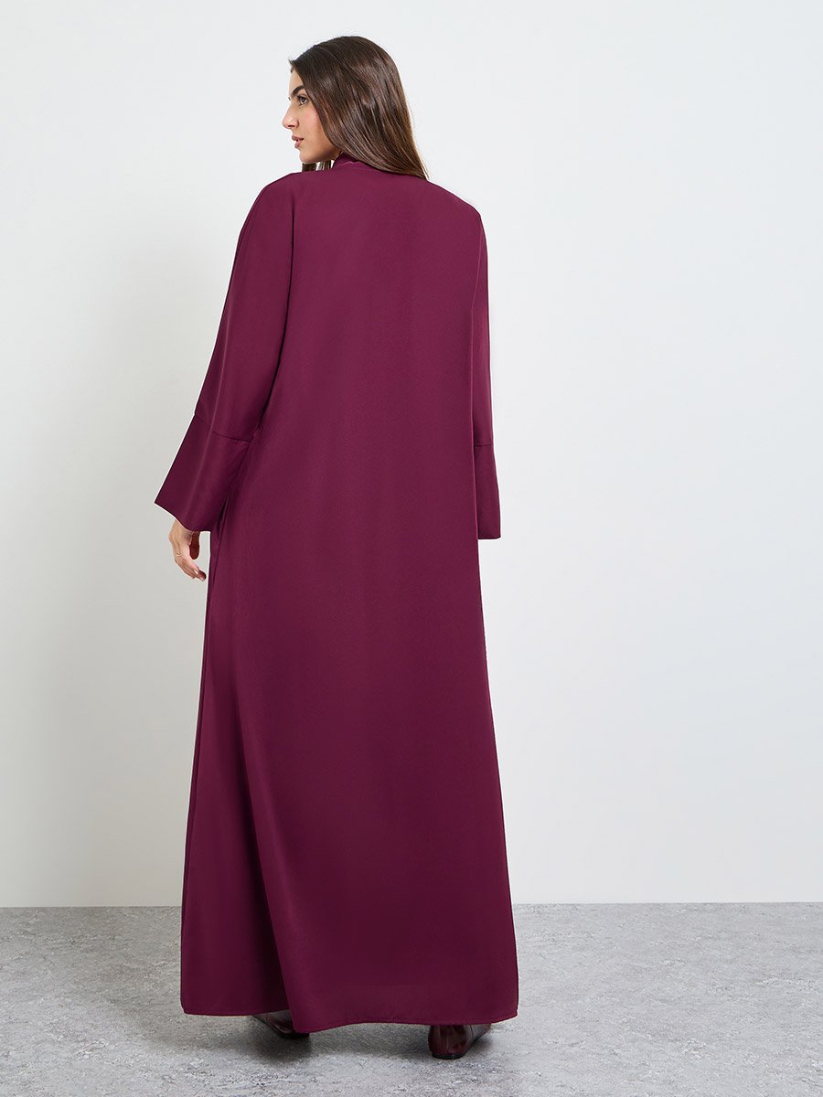 Burgundy Front Open Abaya