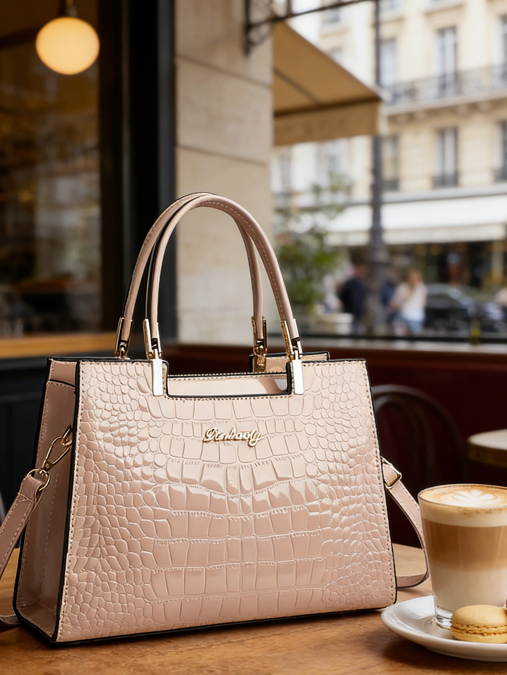 Pink Croc Embossed Handbag