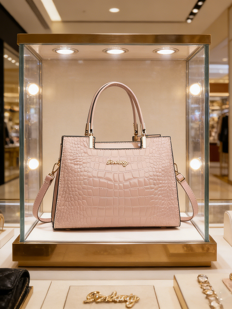 Pink Croc Embossed Handbag