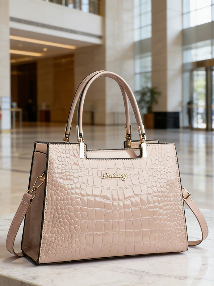 Pink Croc Embossed Handbag