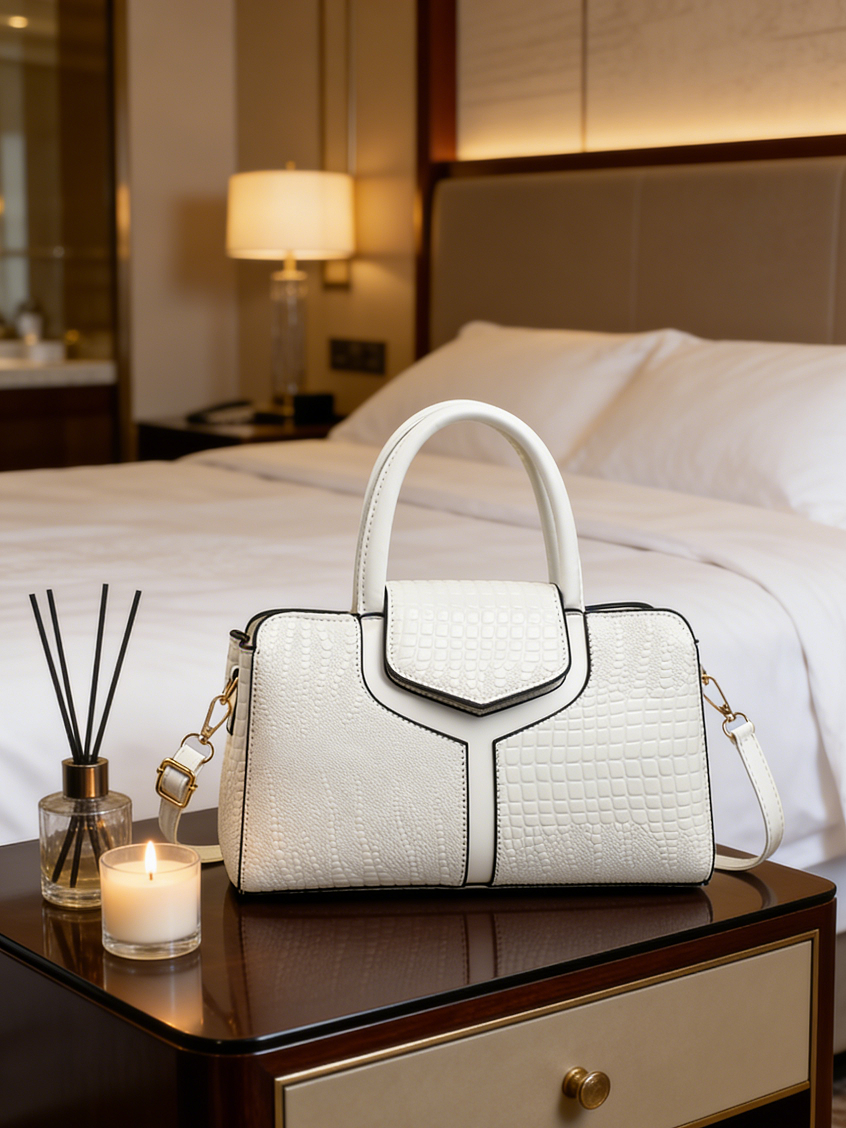 White Croc-Embossed Handbag