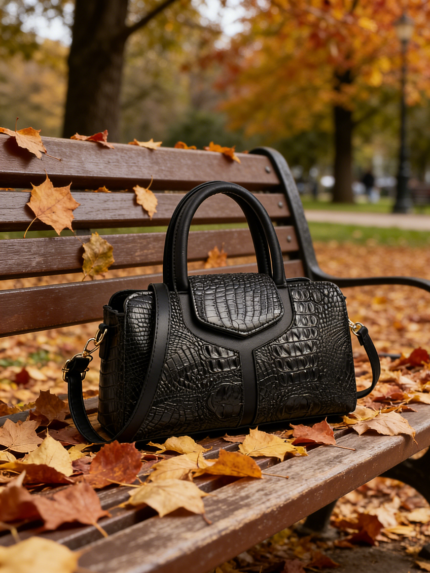 Black Croc-Embossed Handbag