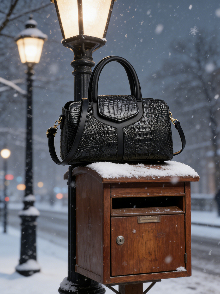 Black Croc-Embossed Handbag