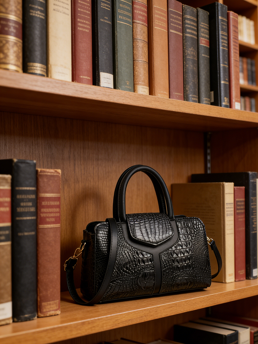 Black Croc-Embossed Handbag