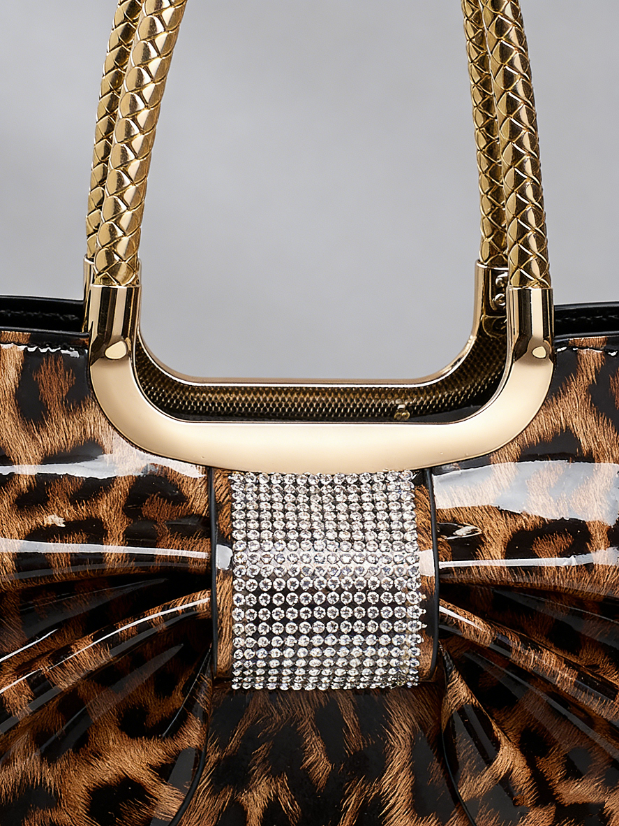 Leopard Print Embellished Bow Handbag