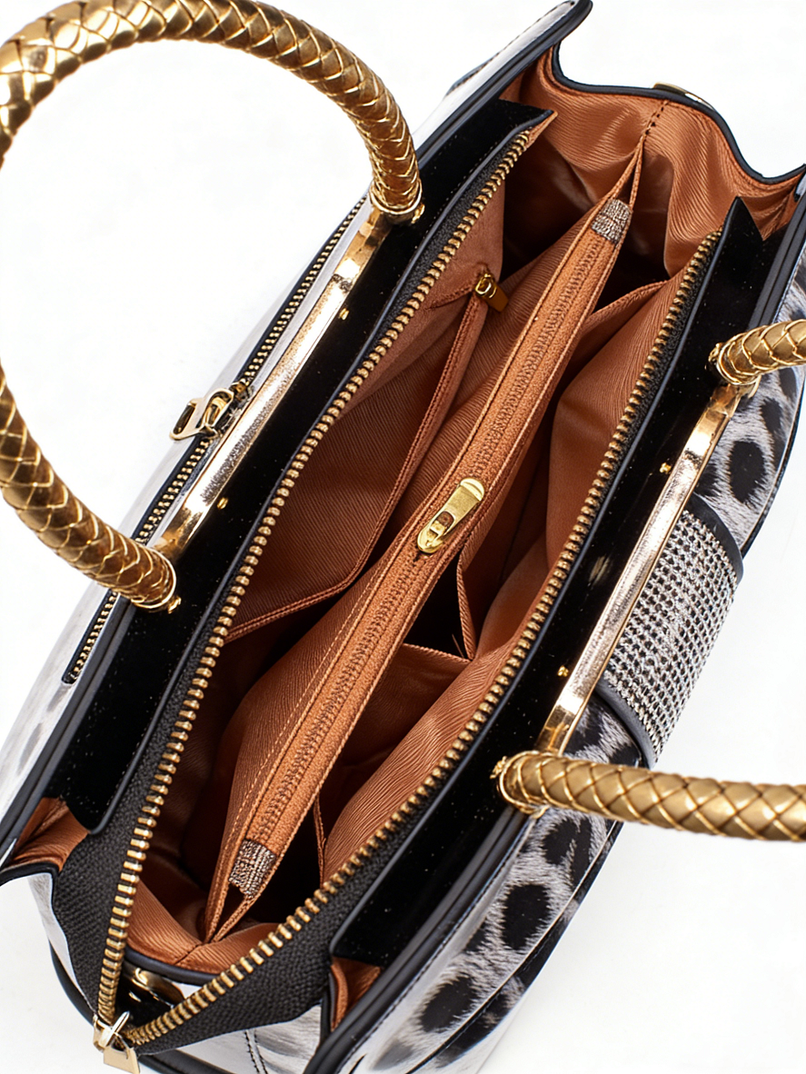 Leopard Print Embellished Bow Handbag
