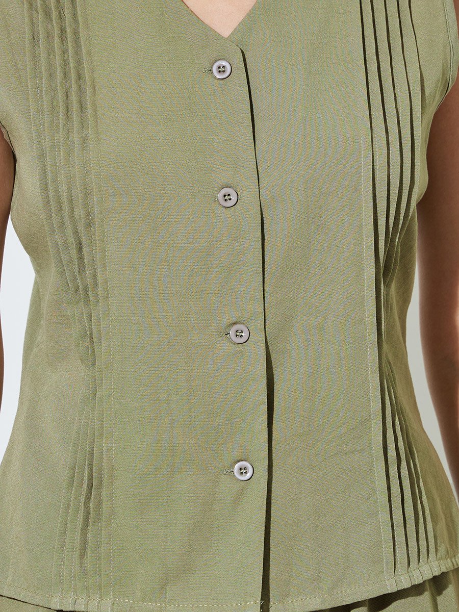 Green Pintuck Detail Top and A-Line Maxi Skirt Set