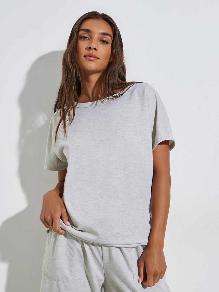 Grey Solid Oversize Top and Wide Leg Joggers Co-Ors