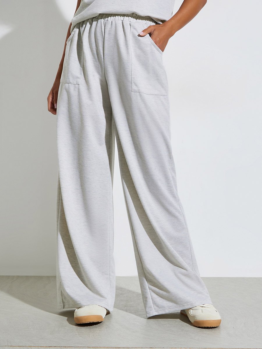 Grey Solid Oversize Top and Wide Leg Joggers Co-Ors