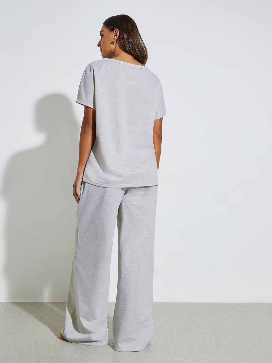 Grey Solid Oversize Top and Wide Leg Joggers Co-Ors