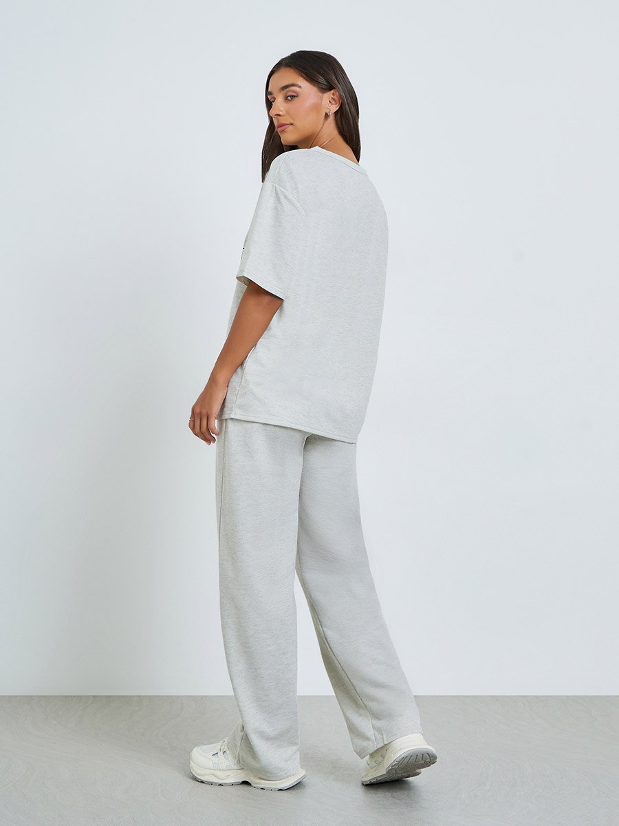 Grey Slogan Print T-Shirt and Relaxed Pants Co-ords