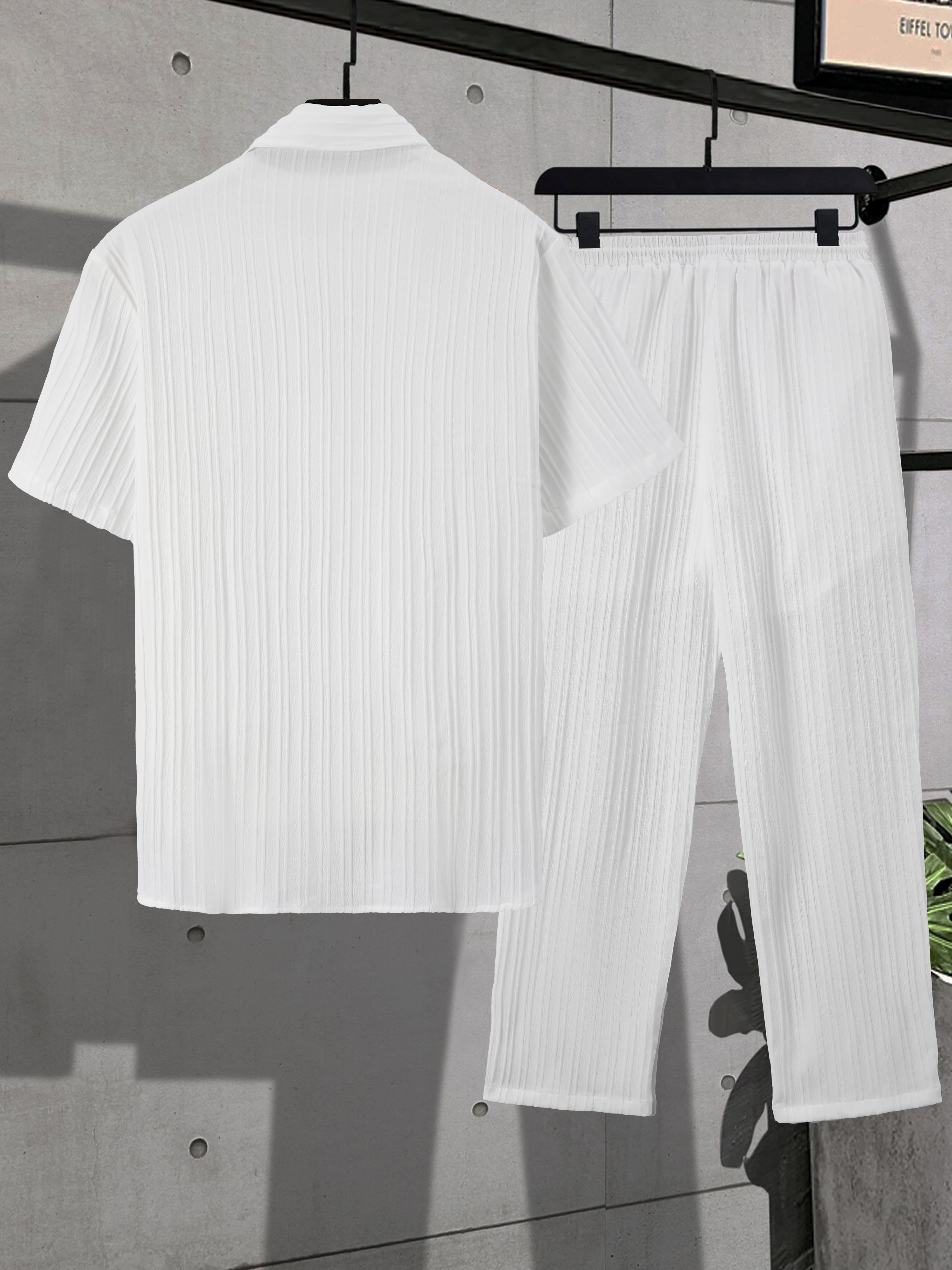 Men Plus Size Textured Shirt and Pants Co-ord Set
