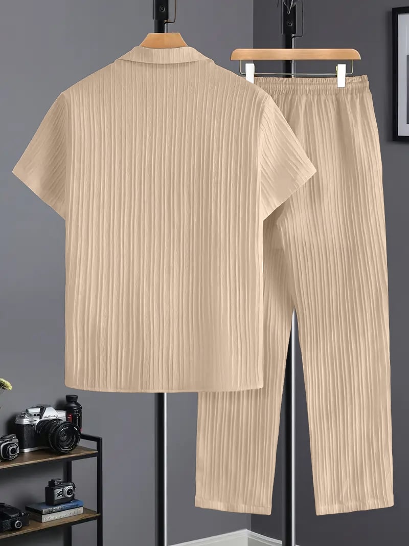 Men Plus Size Patterned Panel Shirt and Pants Co-ord Set