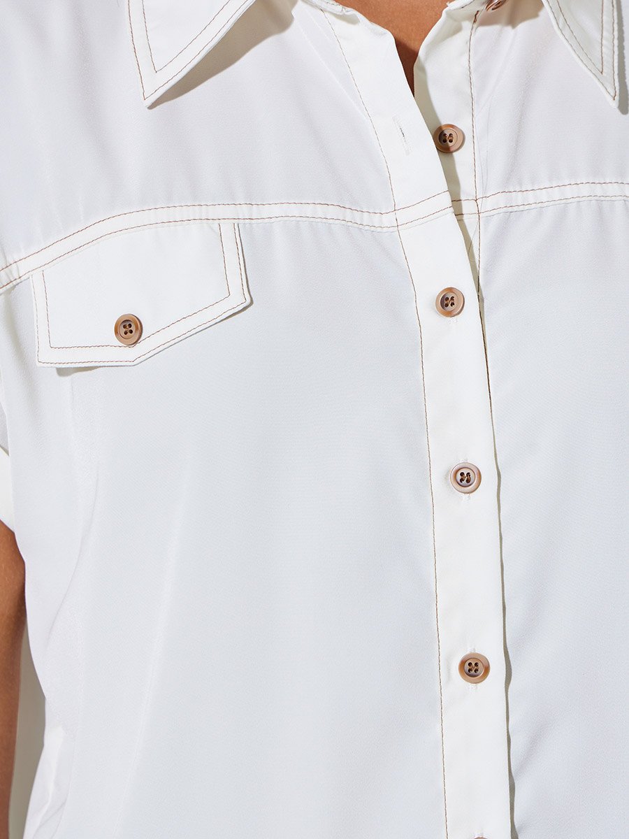 Cream Short Sleeve Stitch Detail Shirt