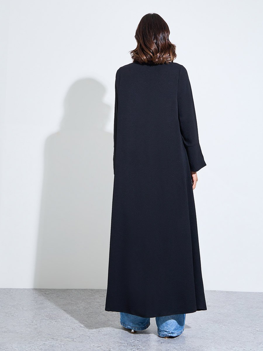 Black Abaya with Crystal Button Embellishments