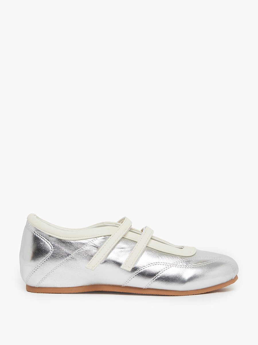 Metallic Look Sneakers with Hook and Loop