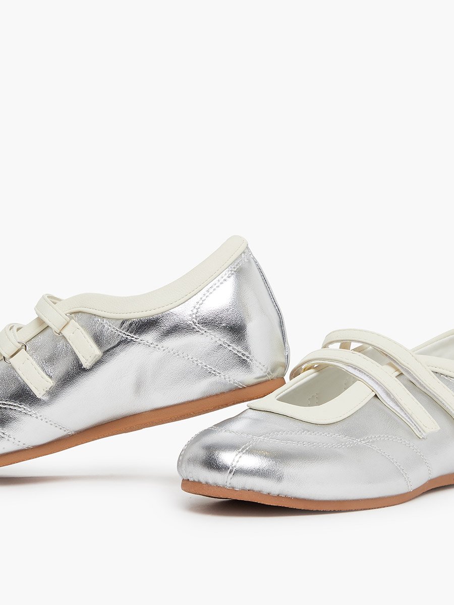 Metallic Look Sneakers with Hook and Loop