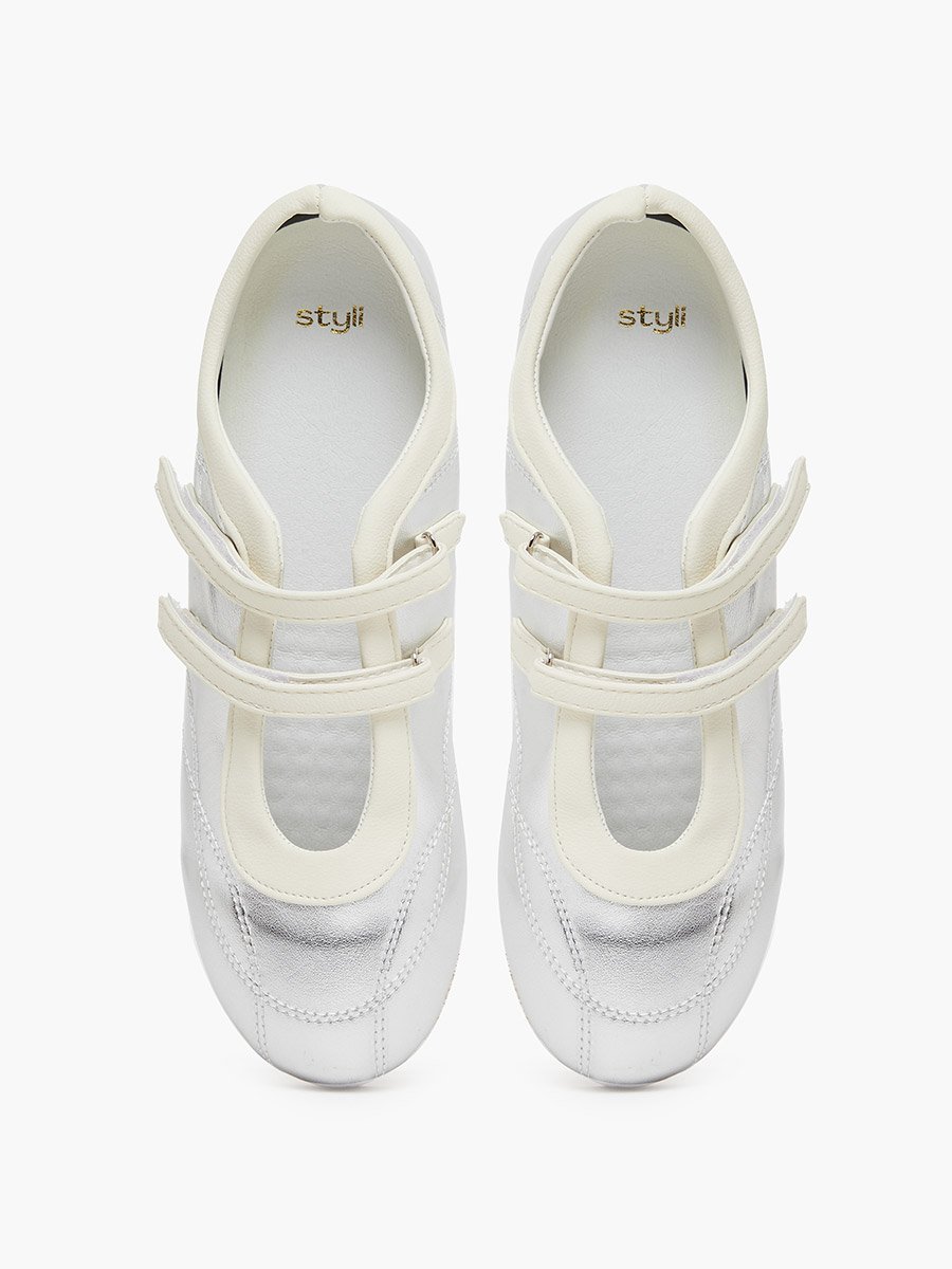 Metallic Look Sneakers with Hook and Loop