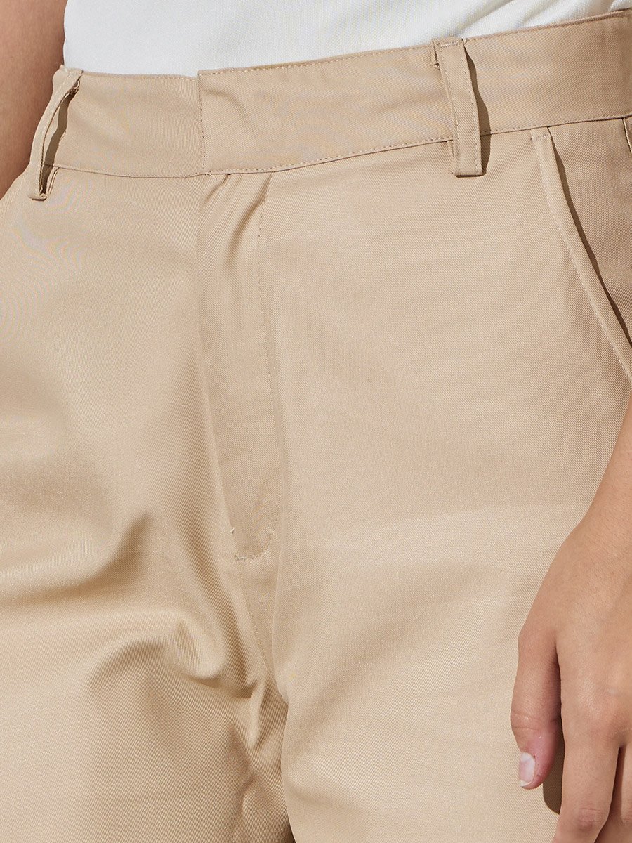 Beige Solid Wide leg Trousers
