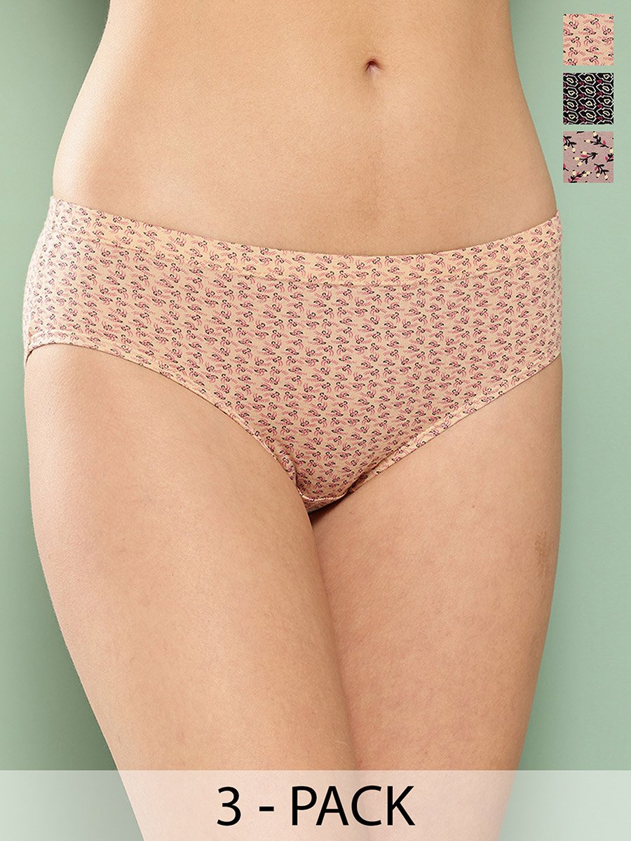 Pack of 3 - Printed Assorted Cotton Hipster Briefs