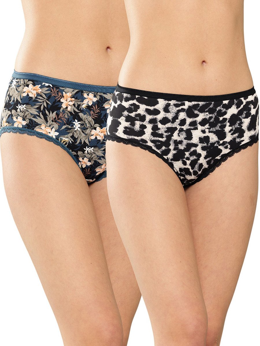 Pack of 2 - Floral and Animal Print Hipster Briefs