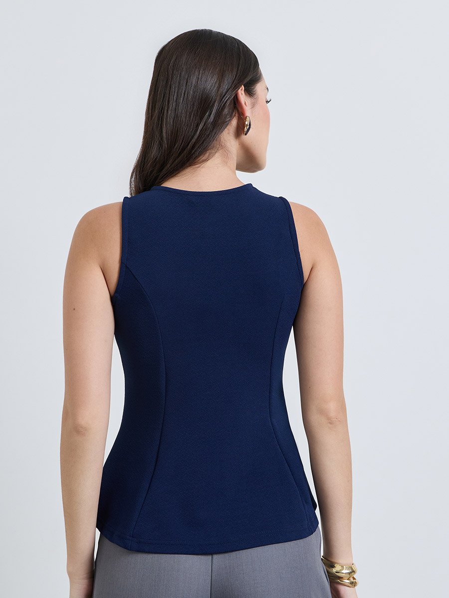 Navy Blue Sleeveless Peplum Top