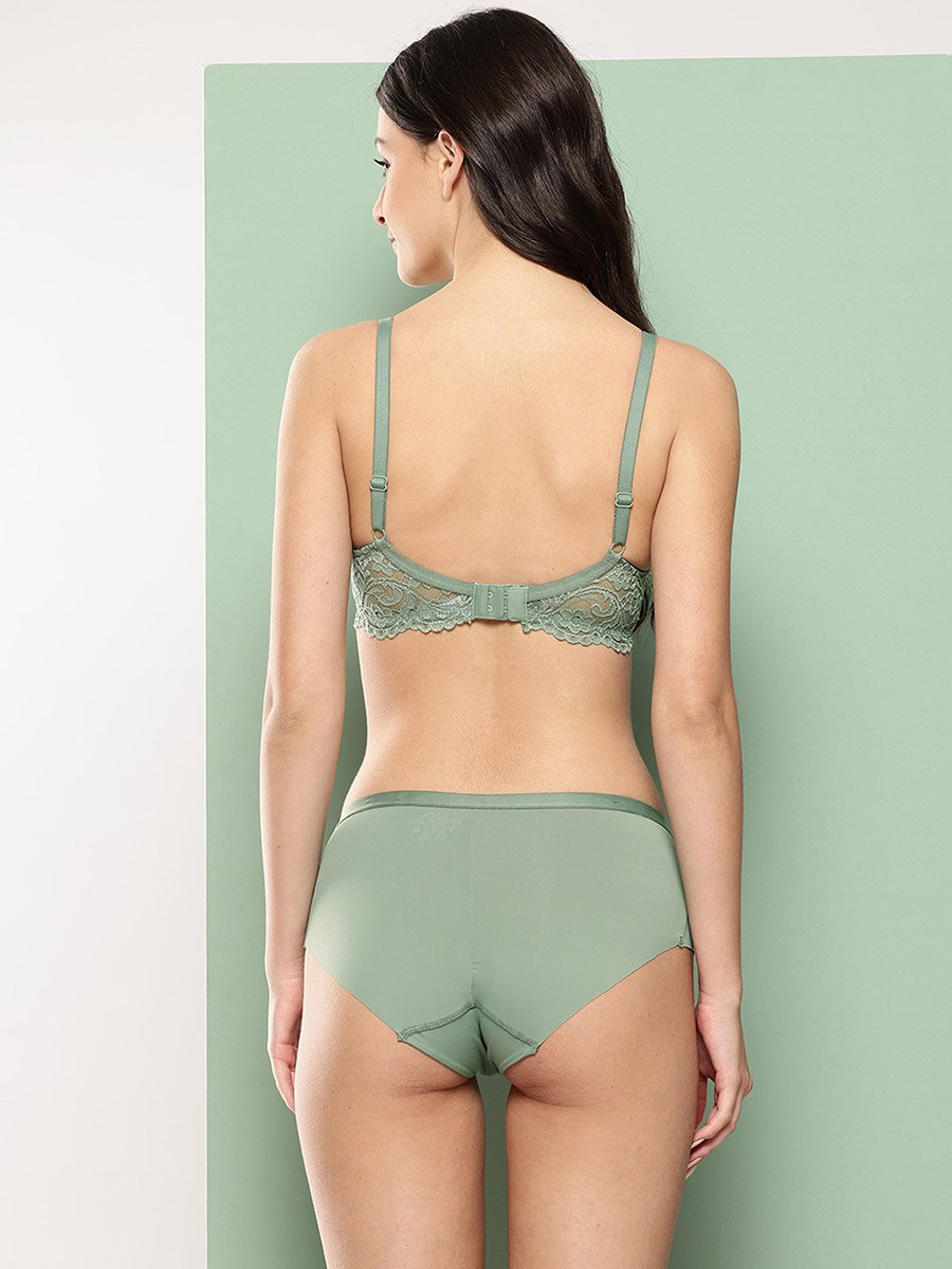 Green Lace Detail Lightly Padded Non Wired Bra and Brief Set
