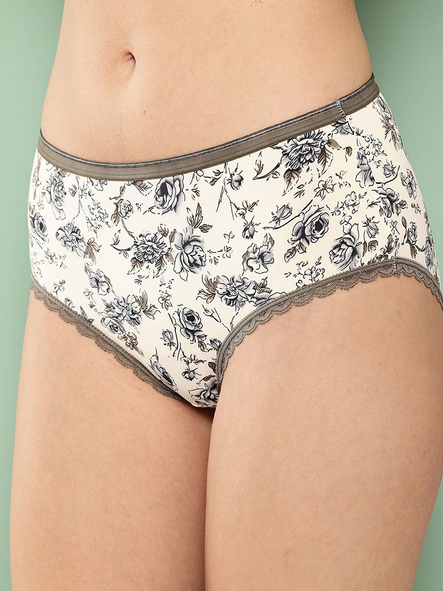 Cream Floral Lightly Padded Non Wired Bra and Brief Set