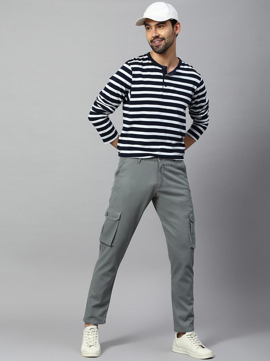 Men Turquoise Tapered Fit Cargo Trousers
