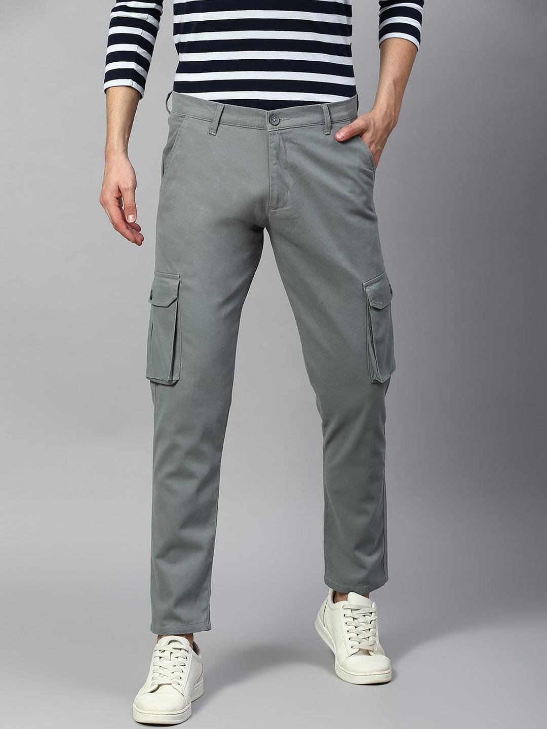 Men Turquoise Tapered Fit Cargo Trousers