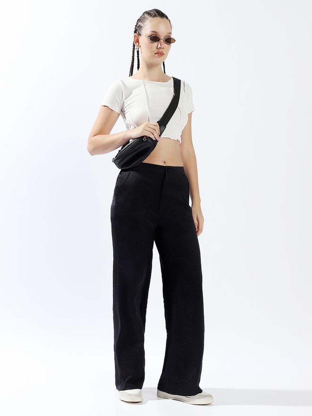 Black Solid Palazzo Wide Leg Trousers