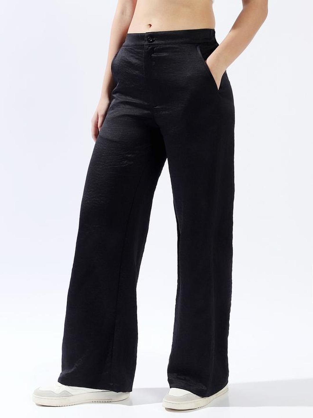 Black Solid Palazzo Wide Leg Trousers