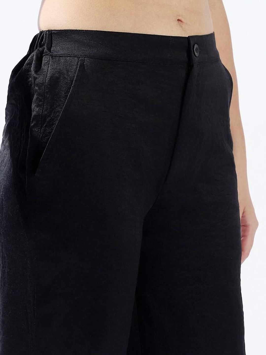 Black Solid Palazzo Wide Leg Trousers
