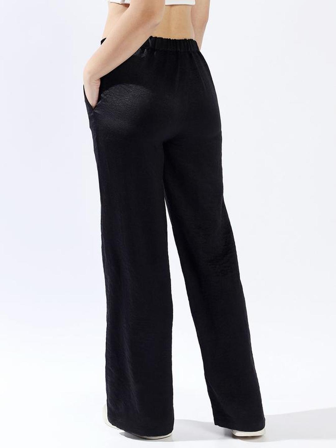 Black Solid Palazzo Wide Leg Trousers