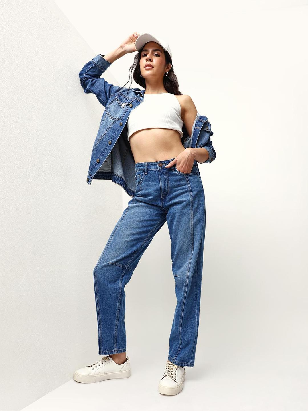 100% Cotton Textured Full Slouchy Fit Jeans