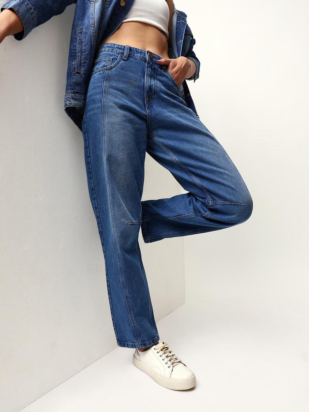 100% Cotton Textured Full Slouchy Fit Jeans