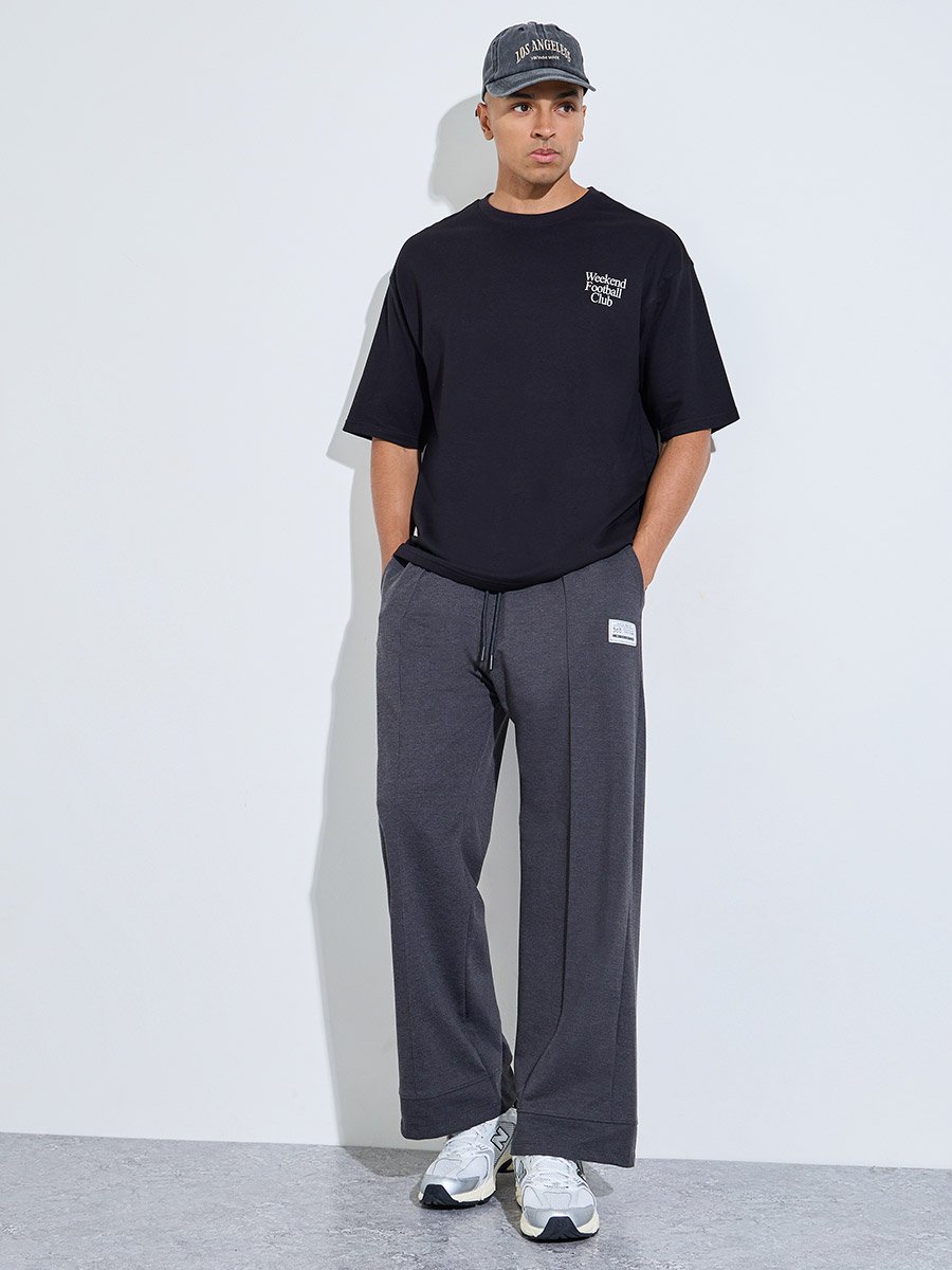 Charcoal Pintuck Oversized Joggers with Badge Detail
