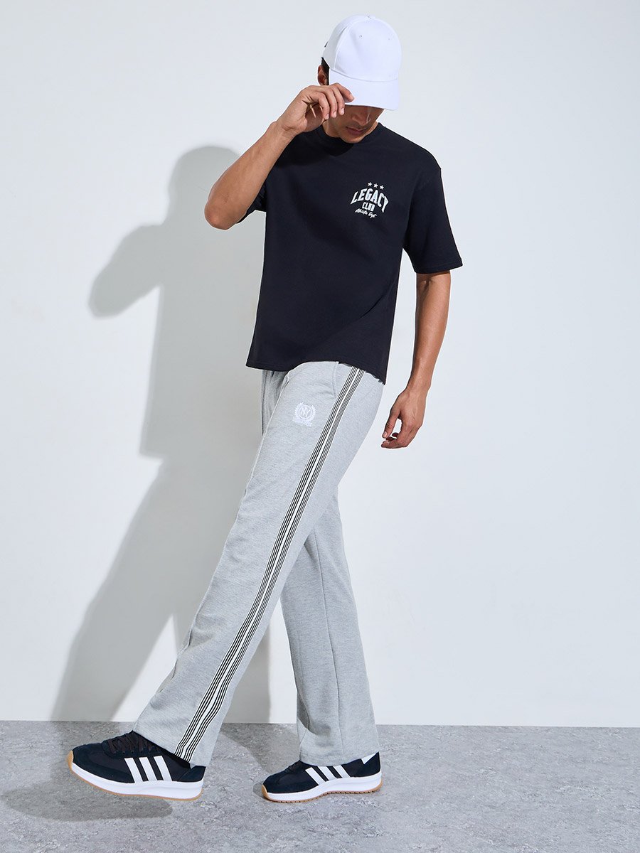 Grey Side Striped Pocket Details Oversized Jogger