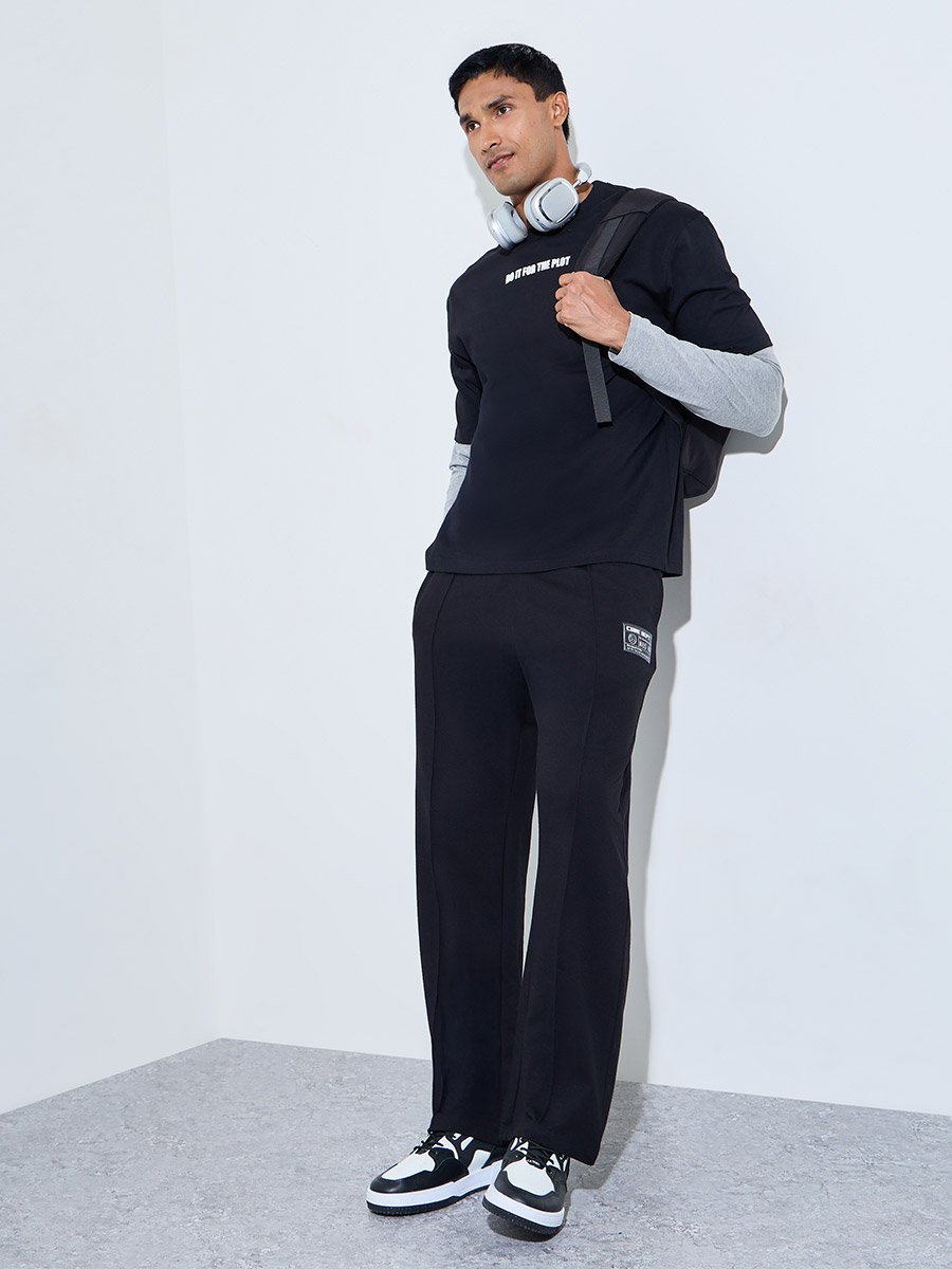 Men's Black Oversized Joggers with Badge Detail