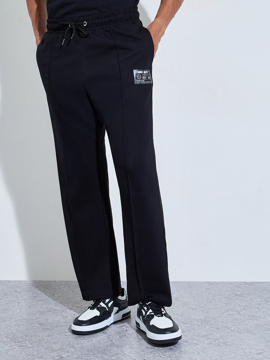 Men's Black Oversized Joggers with Badge Detail