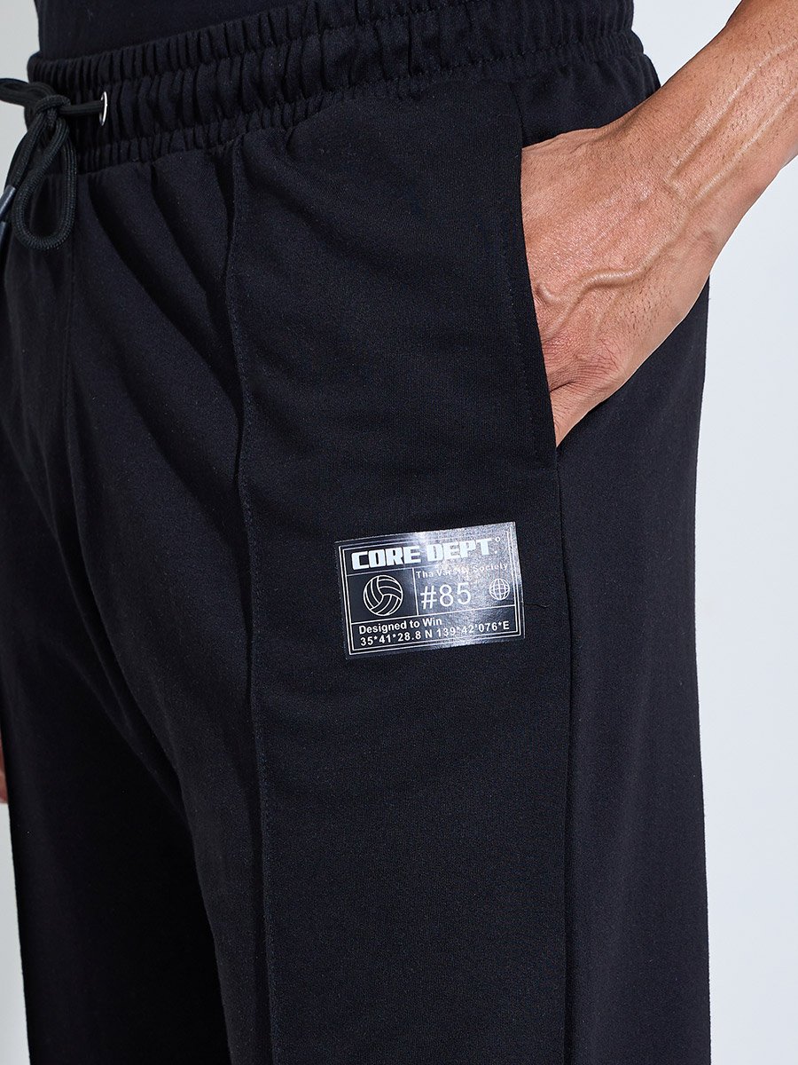 Men's Black Oversized Joggers with Badge Detail